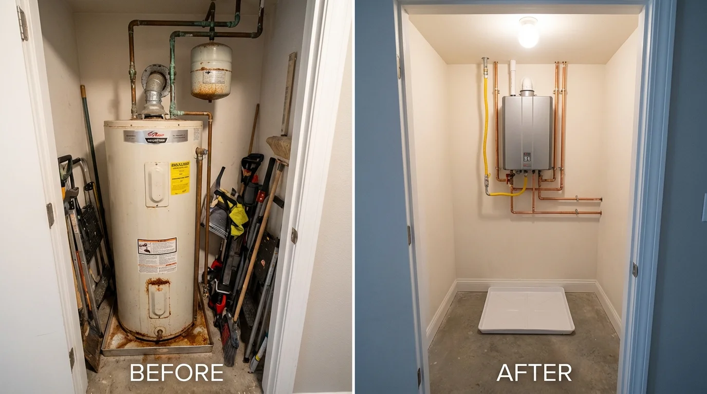 Tank water heater versus wall-mounted tankless unit comparison for Davidsonville, MD homeowners