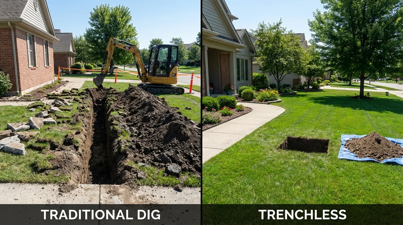 Trenchless sewer repair with minimal yard damage versus traditional excavation in Davidsonville, MD
